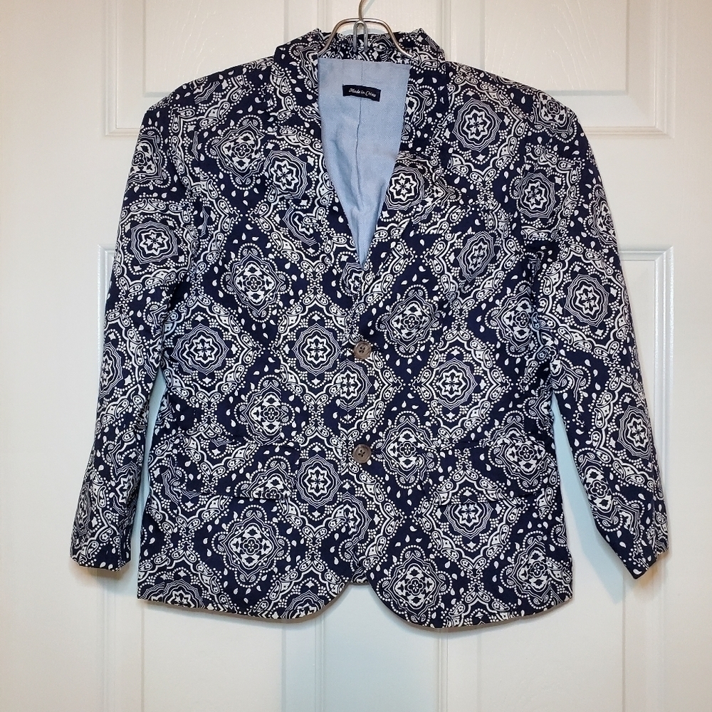 Crewcuts Lightweight Paisley White Blue Blazer Sz 8